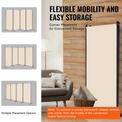 VEVOR Room Divider, 4 Panel Room Divider, Folding Privacy Screen and Portable Partition Divider for Room Separation, Freestanding Room Partitions for Office, Bedroom, Study, Beige