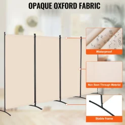 VEVOR Room Divider, 4 Panel Room Divider, Folding Privacy Screen and Portable Partition Divider for Room Separation, Freestanding Room Partitions for Office, Bedroom, Study, Beige