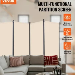 VEVOR Room Divider, 4 Panel Room Divider, Folding Privacy Screen and Portable Partition Divider for Room Separation, Freestanding Room Partitions for Office, Bedroom, Study, Beige