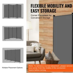 VEVOR Room Divider, 4 Panels Room Divider, Folding Privacy Screen and Portable Partition Divider for Room Separation, Freestanding Room Partitions for Office, Bedroom, Study, Grey