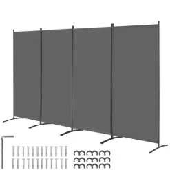 VEVOR Room Divider, 4 Panels Room Divider, Folding Privacy Screen and Portable Partition Divider for Room Separation, Freestanding Room Partitions for Office, Bedroom, Study, Grey