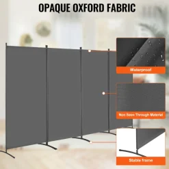 VEVOR Room Divider, 4 Panels Room Divider, Folding Privacy Screen and Portable Partition Divider for Room Separation, Freestanding Room Partitions for Office, Bedroom, Study, Grey
