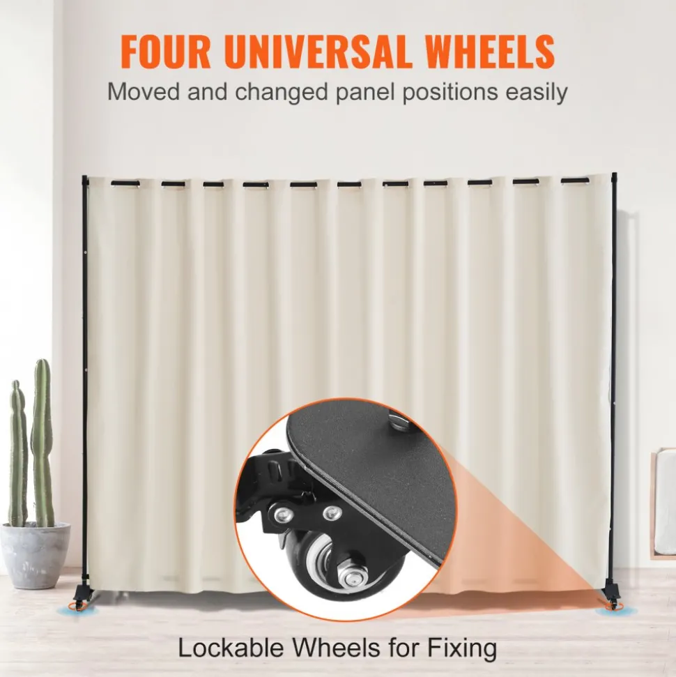 VEVOR Room Divider, Portable Panel Room Divider with Wheels Curtain Divider Stand, Freestanding Room Divider Privacy Screen for Office, Bedroom, Dining Room, Study, Beige