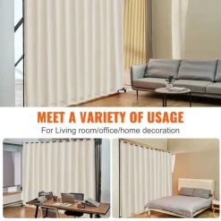 VEVOR Room Divider, Portable Panel Room Divider with Wheels Curtain Divider Stand, Freestanding Room Divider Privacy Screen for Office, Bedroom, Dining Room, Study, Beige