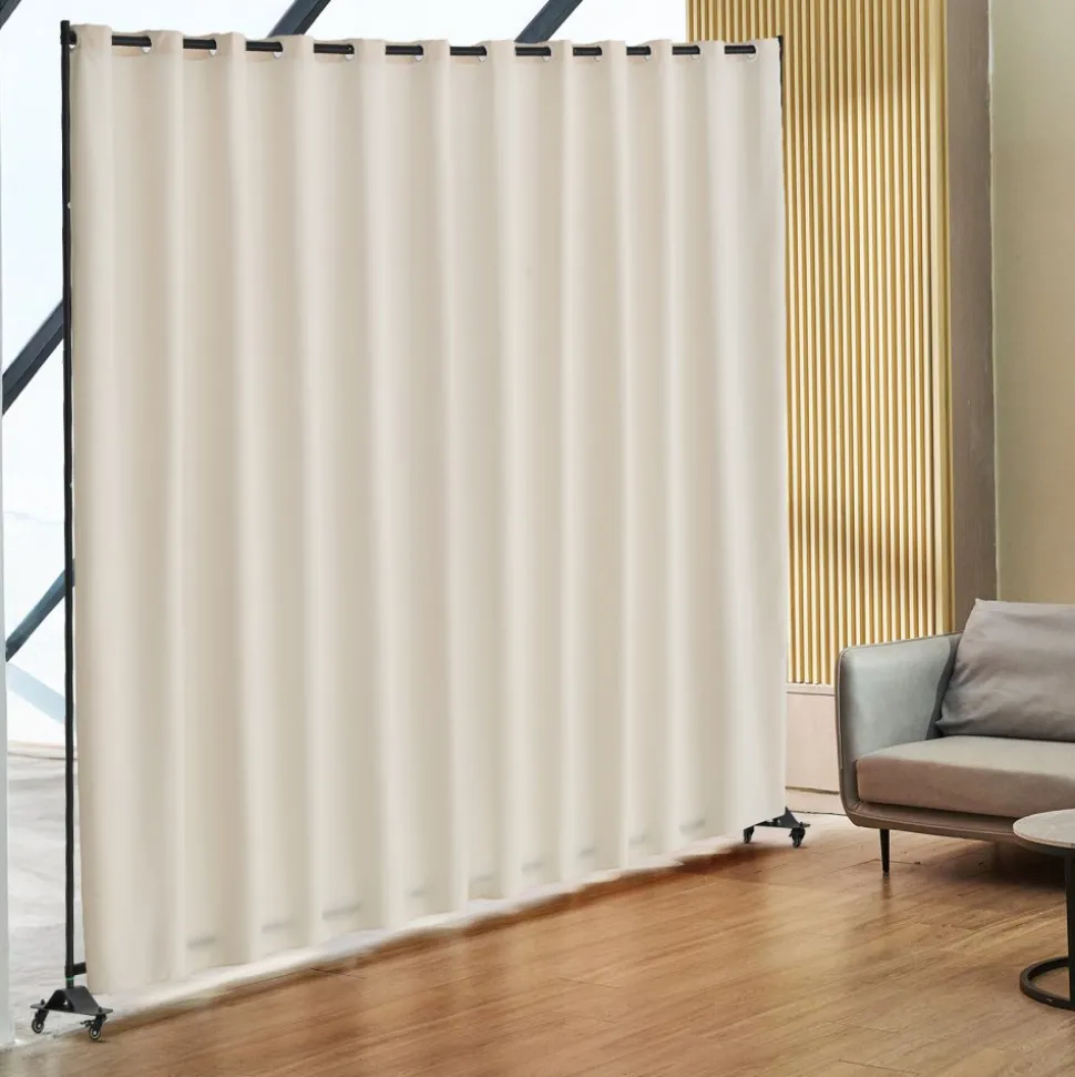 VEVOR Room Divider, Portable Panel Room Divider with Wheels Curtain Divider Stand, Freestanding Room Divider Privacy Screen for Office, Bedroom, Dining Room, Study, Beige