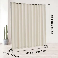 VEVOR Room Divider, Portable Panel Room Divider with Wheels Curtain Divider Stand, Freestanding Room Divider Privacy Screen for Office, Bedroom, Dining Room, Study, Beige
