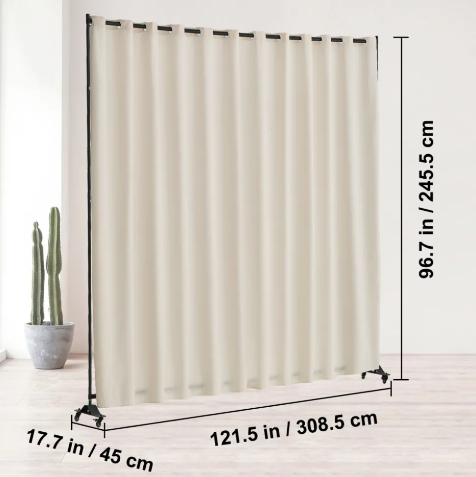 VEVOR Room Divider, Portable Panel Room Divider with Wheels Curtain Divider Stand, Freestanding Room Divider Privacy Screen for Office, Bedroom, Dining Room, Study, Beige