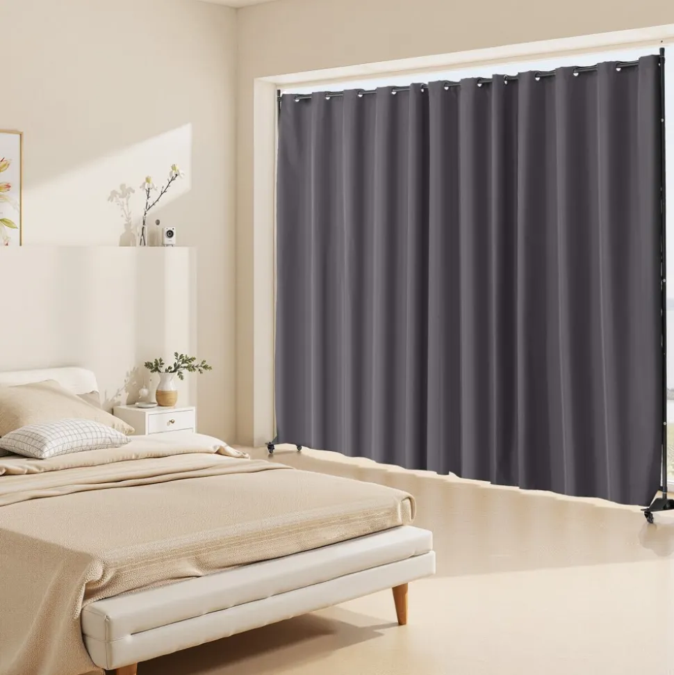VEVOR Room Divider, Portable Panel Room Divider with Wheels Curtain Divider Stand, Freestanding Room Divider Privacy Screen for Office, Bedroom, Dining Room, Study, Gray