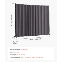 VEVOR Room Divider, Portable Panel Room Divider with Wheels Curtain Divider Stand, Freestanding Room Divider Privacy Screen for Office, Bedroom, Dining Room, Study, Gray