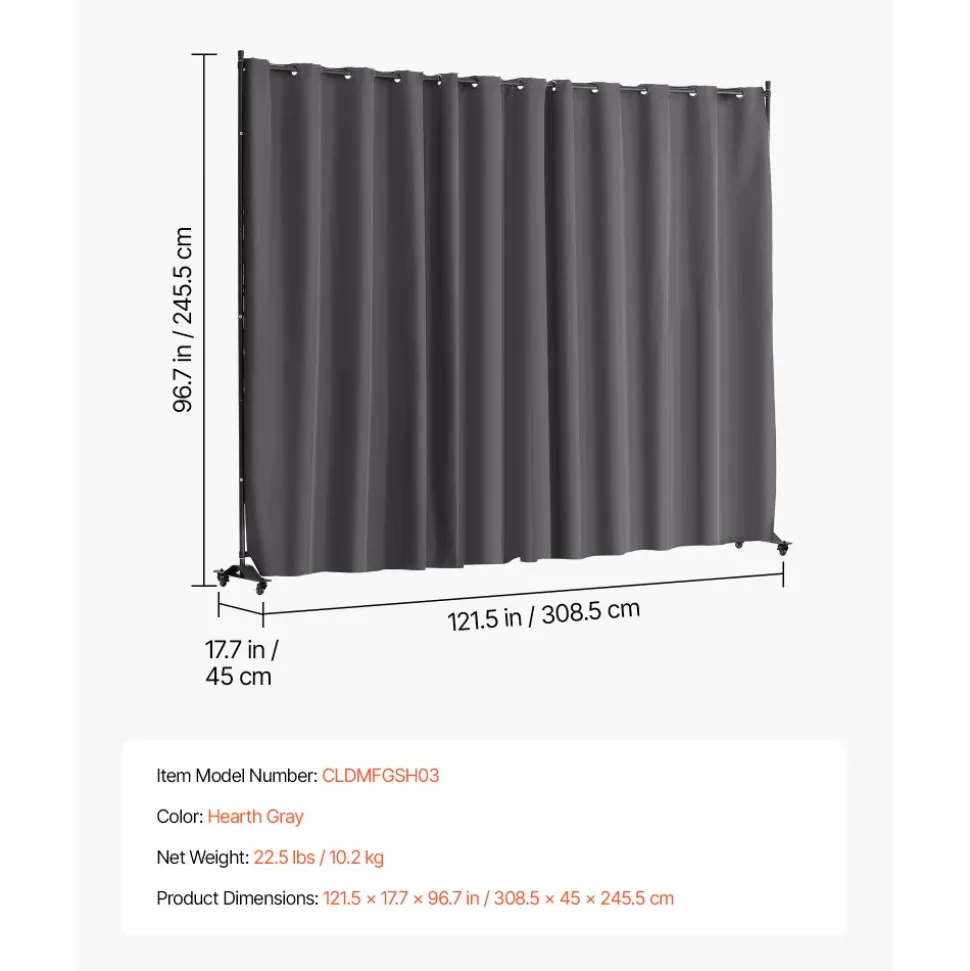 VEVOR Room Divider, Portable Panel Room Divider with Wheels Curtain Divider Stand, Freestanding Room Divider Privacy Screen for Office, Bedroom, Dining Room, Study, Gray