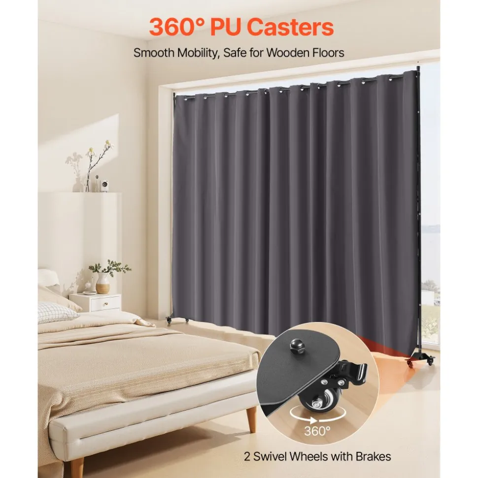 VEVOR Room Divider, Portable Panel Room Divider with Wheels Curtain Divider Stand, Freestanding Room Divider Privacy Screen for Office, Bedroom, Dining Room, Study, Gray