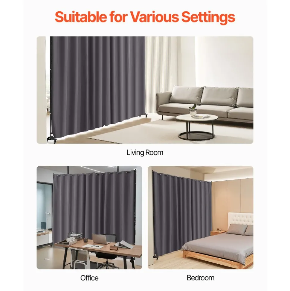 VEVOR Room Divider, Portable Panel Room Divider with Wheels Curtain Divider Stand, Freestanding Room Divider Privacy Screen for Office, Bedroom, Dining Room, Study, Gray
