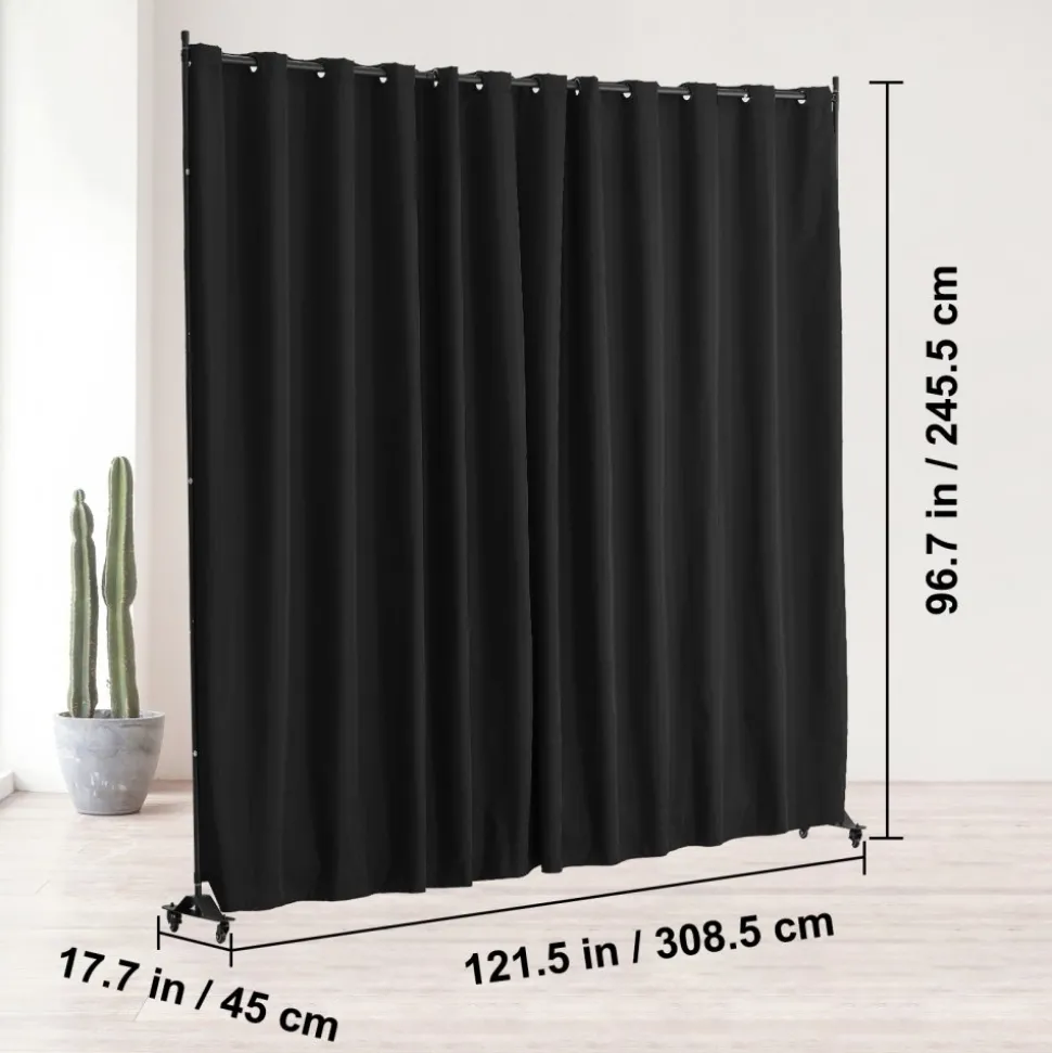 VEVOR Room Divider, Portable Panel Room Divider with Wheels Curtain Divider Stand, Freestanding Room Divider Privacy Screen for Office, Bedroom, Dining Room, Study, Black