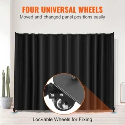 VEVOR Room Divider, Portable Panel Room Divider with Wheels Curtain Divider Stand, Freestanding Room Divider Privacy Screen for Office, Bedroom, Dining Room, Study, Black