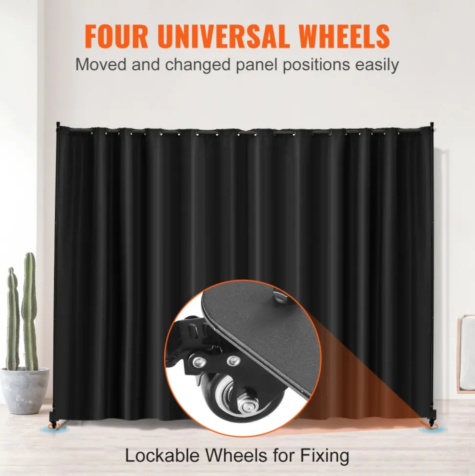 VEVOR Room Divider, Portable Panel Room Divider with Wheels Curtain Divider Stand, Freestanding Room Divider Privacy Screen for Office, Bedroom, Dining Room, Study, Black