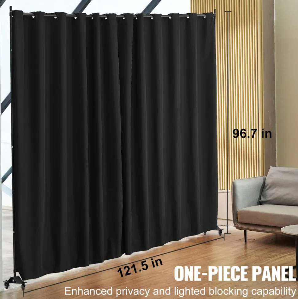 VEVOR Room Divider, Portable Panel Room Divider with Wheels Curtain Divider Stand, Freestanding Room Divider Privacy Screen for Office, Bedroom, Dining Room, Study, Black