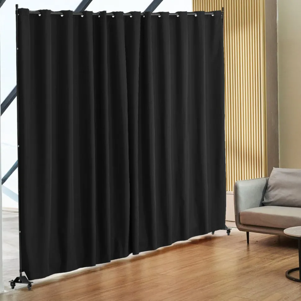 VEVOR Room Divider, Portable Panel Room Divider with Wheels Curtain Divider Stand, Freestanding Room Divider Privacy Screen for Office, Bedroom, Dining Room, Study, Black