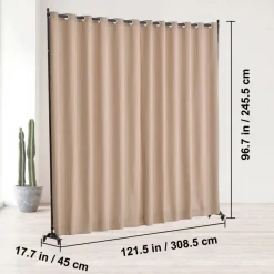 VEVOR Room Divider, Portable Panel Room Divider with Wheels Curtain Divider Stand, Freestanding Room Divider Privacy Screen for Office, Bedroom, Dining Room, Study, Brown