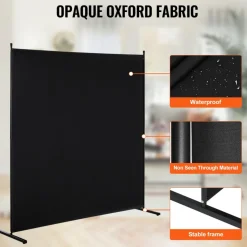 VEVOR Room Divider, Single Panel Room Divider, 6FT Privacy Screen Indoor, Partition Divider for Room Separation, Freestanding Room Divider Panel for Office, Bedroom, Black
