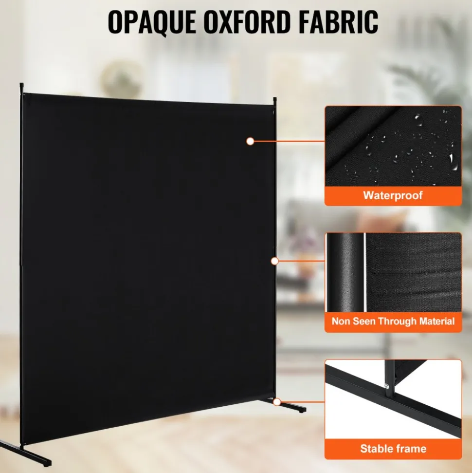 VEVOR Room Divider, Single Panel Room Divider, 6FT Privacy Screen Indoor, Partition Divider for Room Separation, Freestanding Room Divider Panel for Office, Bedroom, Black