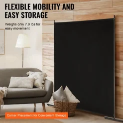 VEVOR Room Divider, Single Panel Room Divider, 6FT Privacy Screen Indoor, Partition Divider for Room Separation, Freestanding Room Divider Panel for Office, Bedroom, Black