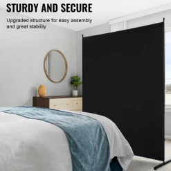 VEVOR Room Divider, Single Panel Room Divider, 6FT Privacy Screen Indoor, Partition Divider for Room Separation, Freestanding Room Divider Panel for Office, Bedroom, Black