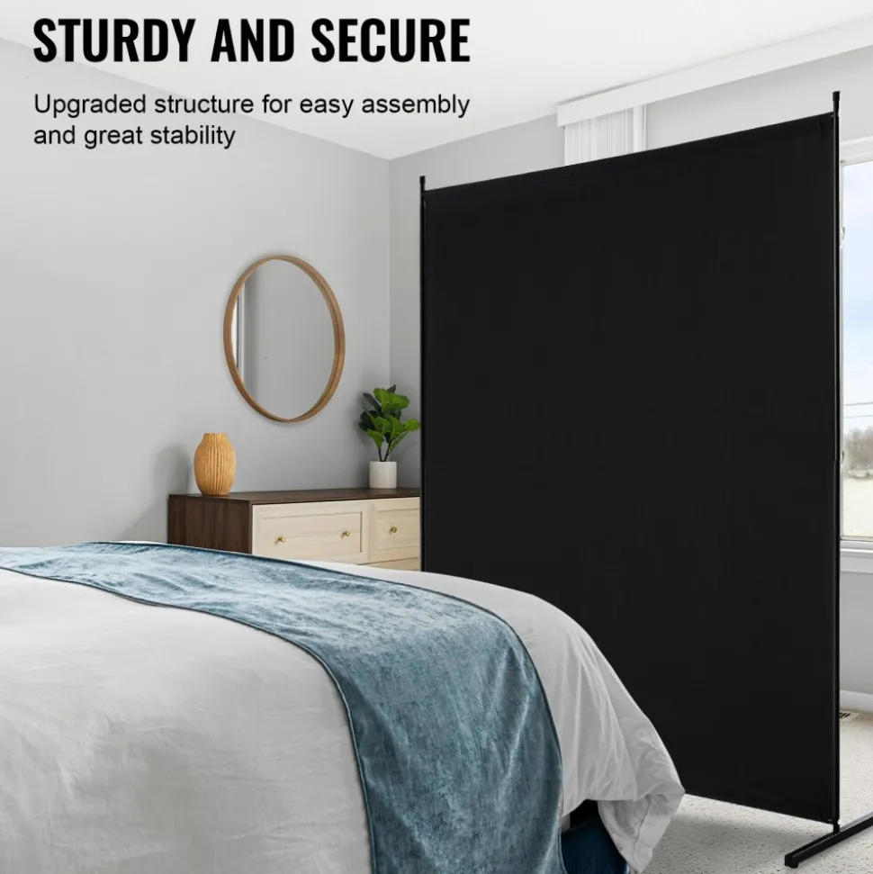 VEVOR Room Divider, Single Panel Room Divider, 6FT Privacy Screen Indoor, Partition Divider for Room Separation, Freestanding Room Divider Panel for Office, Bedroom, Black