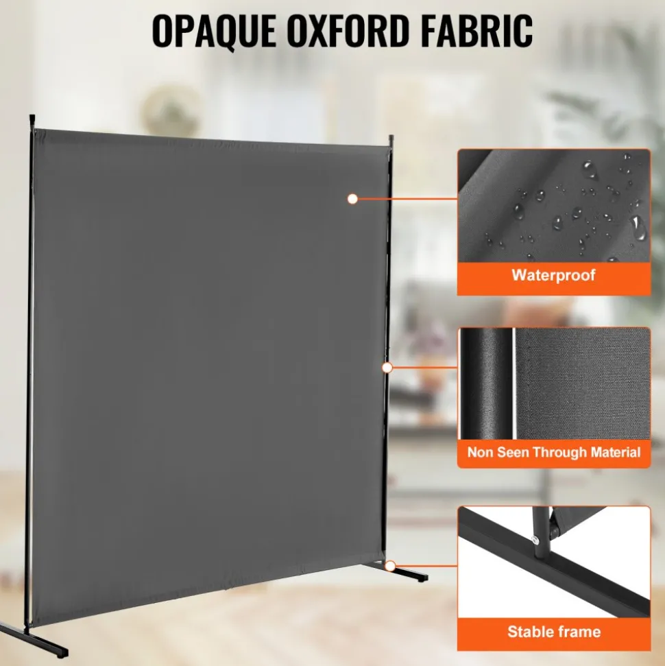 VEVOR Room Divider, Single Panel Room Divider, 6FT Privacy Screen Indoor, Partition Divider for Room Separation, Freestanding Room Divider Panel for Office, Bedroom, Grey