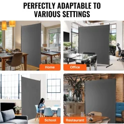 VEVOR Room Divider, Single Panel Room Divider, 6FT Privacy Screen Indoor, Partition Divider for Room Separation, Freestanding Room Divider Panel for Office, Bedroom, Grey