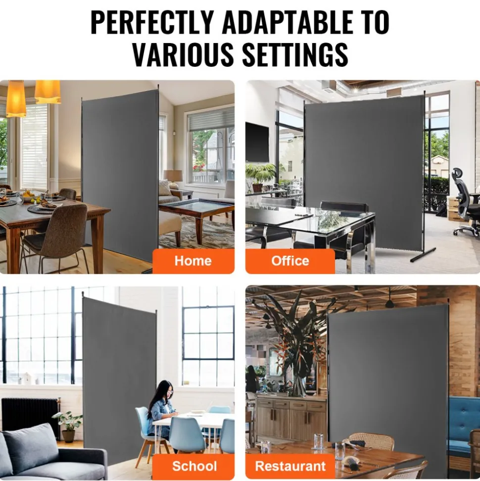 VEVOR Room Divider, Single Panel Room Divider, 6FT Privacy Screen Indoor, Partition Divider for Room Separation, Freestanding Room Divider Panel for Office, Bedroom, Grey