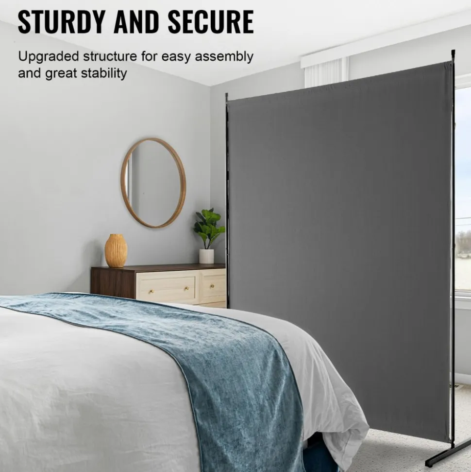 VEVOR Room Divider, Single Panel Room Divider, 6FT Privacy Screen Indoor, Partition Divider for Room Separation, Freestanding Room Divider Panel for Office, Bedroom, Grey