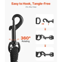 VEVOR Rope Dog Leash, 6ft Heavy Duty Dog Leash with Comfortable Padded Handle, Strong Nylon Thick Leash with Reflective Threads, Dog walking and Training Leash, for Medium Large Dogs (1/2 in, Black)