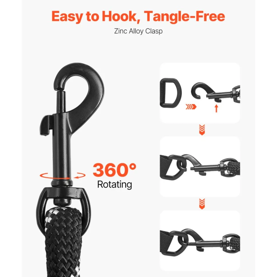 VEVOR Rope Dog Leash, 6ft Heavy Duty Dog Leash with Comfortable Padded Handle, Strong Nylon Thick Leash with Reflective Threads, Dog walking and Training Leash, for Medium Large Dogs (1/2 in, Black)