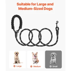 VEVOR Rope Dog Leash, 6ft Heavy Duty Dog Leash with Comfortable Padded Handle, Strong Nylon Thick Leash with Reflective Threads, Dog walking and Training Leash, for Medium Large Dogs (1/2 in, Black)