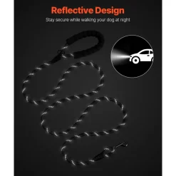 VEVOR Rope Dog Leash, 6ft Heavy Duty Dog Leash with Comfortable Padded Handle, Strong Nylon Thick Leash with Reflective Threads, Dog walking and Training Leash, for Medium Large Dogs (1/2 in, Black)