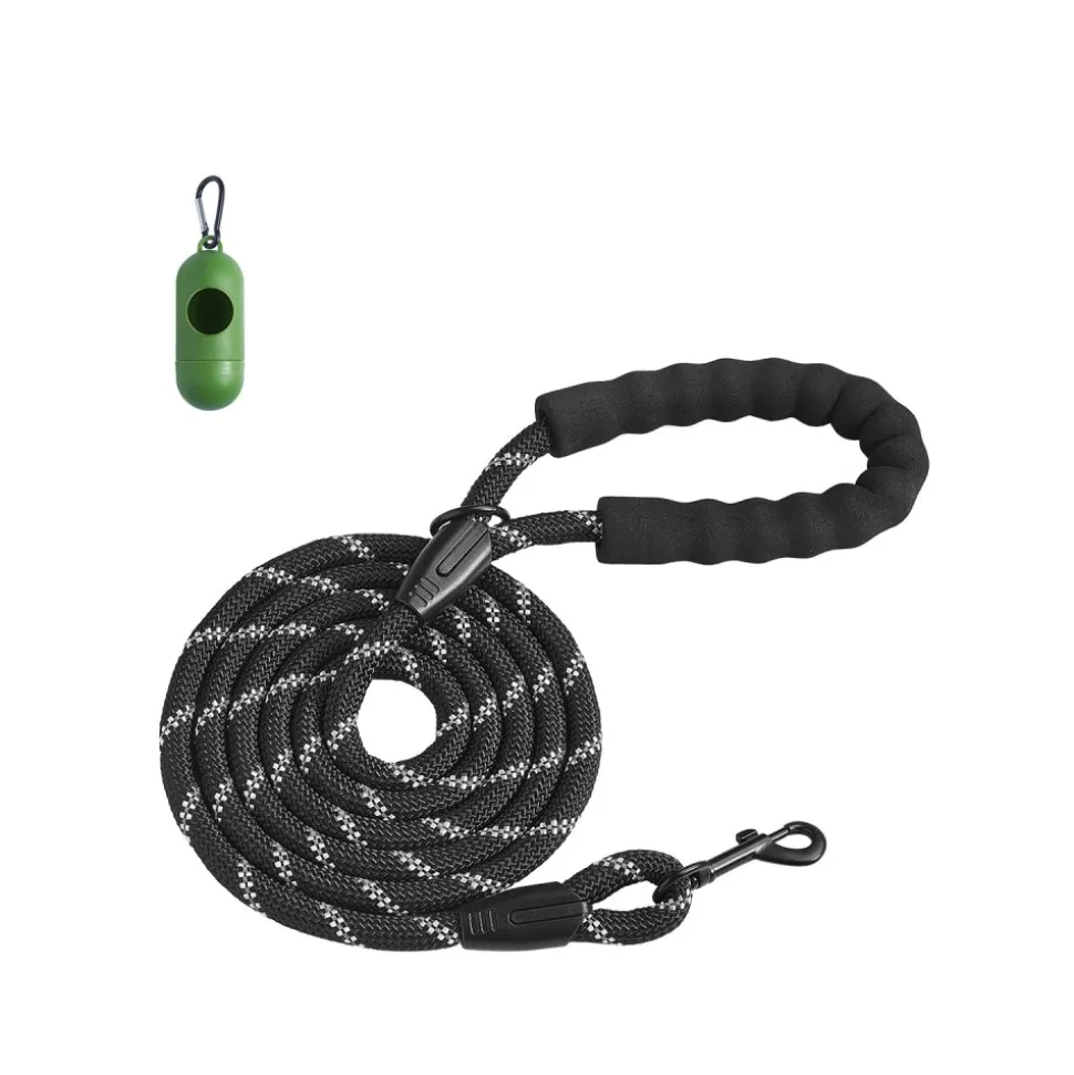 VEVOR Rope Dog Leash, 6ft Heavy Duty Dog Leash with Comfortable Padded Handle, Strong Nylon Thick Leash with Reflective Threads, Dog walking and Training Leash, for Medium Large Dogs (1/2 in, Black)