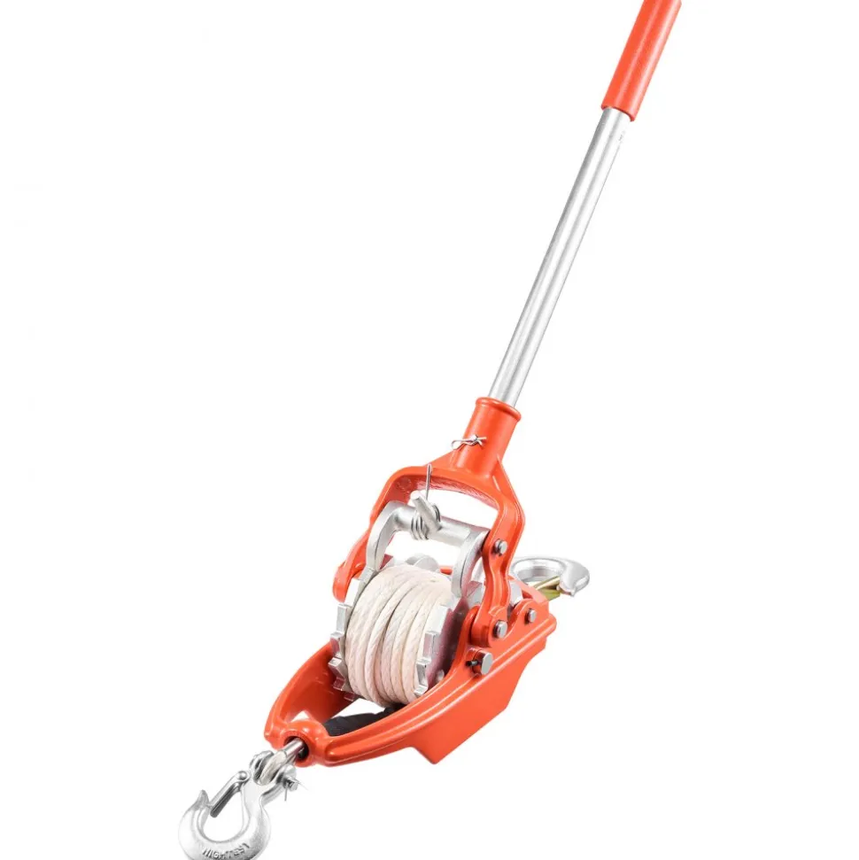 VEVOR Rope Puller, 6614 lbs Pulling Capacity, Heavy Duty Ratchet Power Puller Tool with 35 ft of 0.3 in Diameter Rope & 2 Hooks, Come Along Winch for Tree Felling, Moving Boats, Road Recovery