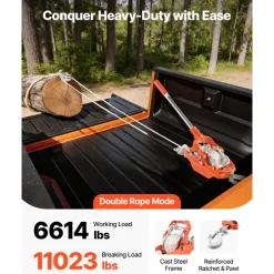VEVOR Rope Puller, 6614 lbs Pulling Capacity, Heavy Duty Ratchet Power Puller Tool with 35 ft of 0.3 in Diameter Rope & 2 Hooks, Come Along Winch for Tree Felling, Moving Boats, Road Recovery