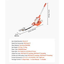 VEVOR Rope Puller, 6614 lbs Pulling Capacity, Heavy Duty Ratchet Power Puller Tool with 35 ft of 0.3 in Diameter Rope & 2 Hooks, Come Along Winch for Tree Felling, Moving Boats, Road Recovery