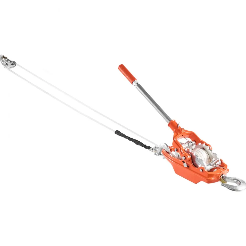 VEVOR Rope Puller, 6614 lbs Pulling Capacity, Heavy Duty Ratchet Power Puller Tool with 35 ft of 0.3 in Diameter Rope & 2 Hooks, Come Along Winch for Tree Felling, Moving Boats, Road Recovery