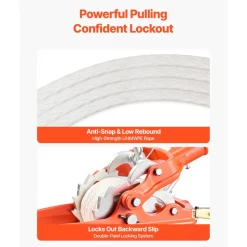 VEVOR Rope Puller, 6614 lbs Pulling Capacity, Heavy Duty Ratchet Power Puller Tool with 35 ft of 0.3 in Diameter Rope & 2 Hooks, Come Along Winch for Tree Felling, Moving Boats, Road Recovery