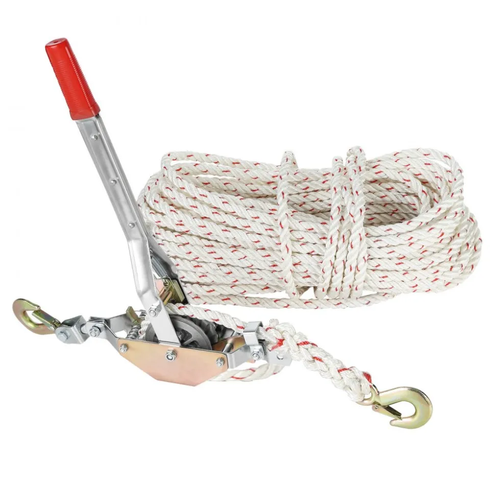 VEVOR Rope Puller, 3/4 Ton (1,653 lbs) Pulling Capacity, with 100' of 0.6" dia. Rope, 2 Hook, Come Along Winch, Heavy Duty Ratchet Power Puller Tool for Moving Boats, Securing Items, Transporting Logs