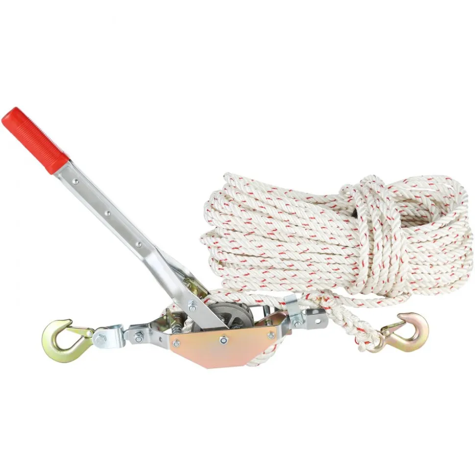 VEVOR Rope Puller, 3/4 Ton (1,653 lbs) Pulling Capacity, with 100' of 0.6" dia. Rope, 2 Hook, Come Along Winch, Heavy Duty Ratchet Power Puller Tool for Moving Boats, Securing Items, Transporting Logs