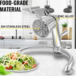 VEVOR Rotary Cheese Grater, Zinc Alloy Rotary Vegetable Mandoline, Manual Cheese Mandoline with 5 Stainless Steel Cutting Cones, Manual Vegetable Grater with 2.5L Bowl, Rotary Shredder with Suction Ba