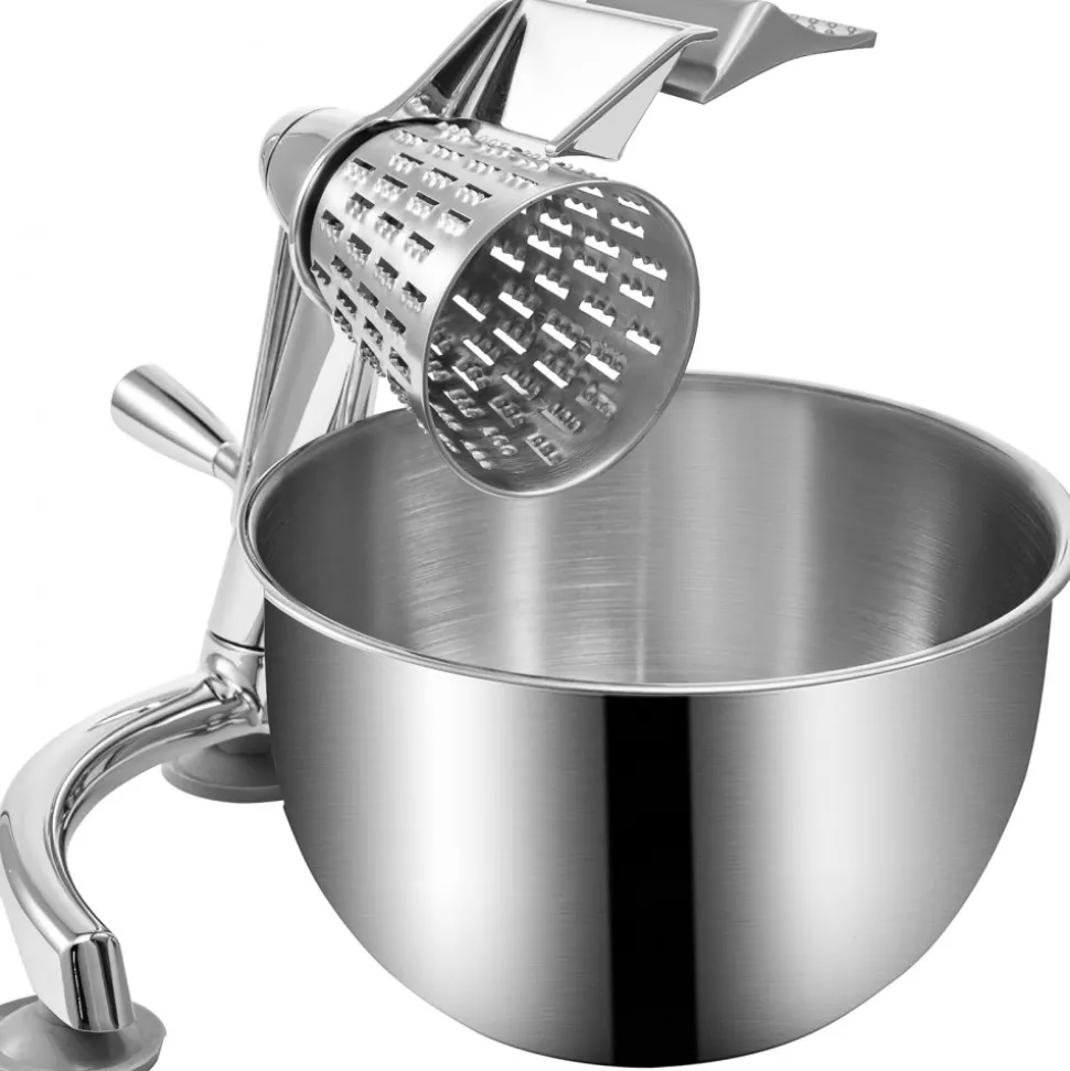 VEVOR Rotary Cheese Grater, Zinc Alloy Rotary Vegetable Mandoline, Manual Cheese Mandoline with 5 Stainless Steel Cutting Cones, Manual Vegetable Grater with 2.5L Bowl, Rotary Shredder with Suction Ba