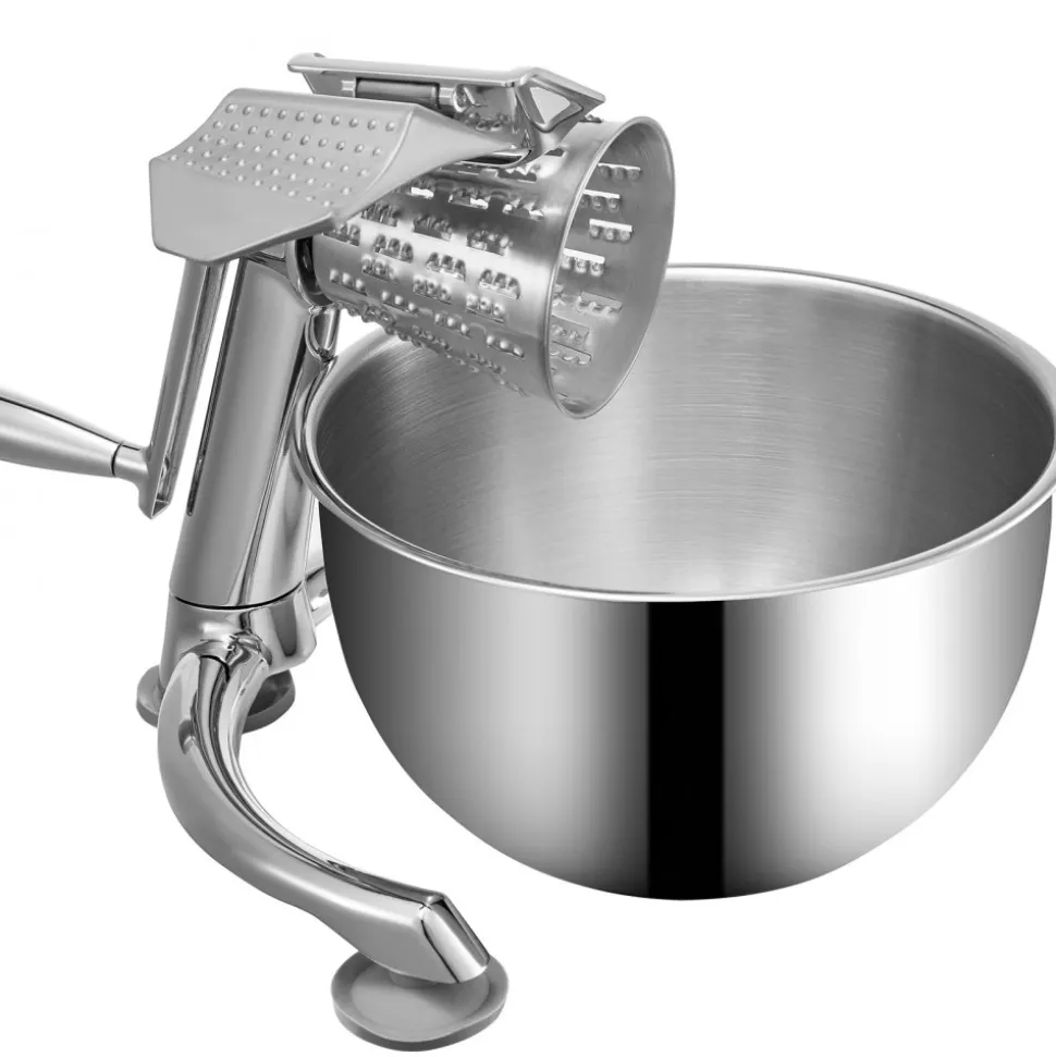 VEVOR Rotary Cheese Grater, Zinc Alloy Rotary Vegetable Mandoline, Manual Cheese Mandoline with 5 Stainless Steel Cutting Cones, Manual Vegetable Grater with 2.5L Bowl, Rotary Shredder with Suction Ba
