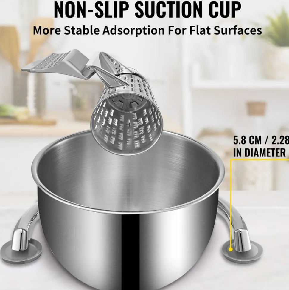 VEVOR Rotary Cheese Grater, Zinc Alloy Rotary Vegetable Mandoline, Manual Cheese Mandoline with 5 Stainless Steel Cutting Cones, Manual Vegetable Grater with 2.5L Bowl, Rotary Shredder with Suction Ba