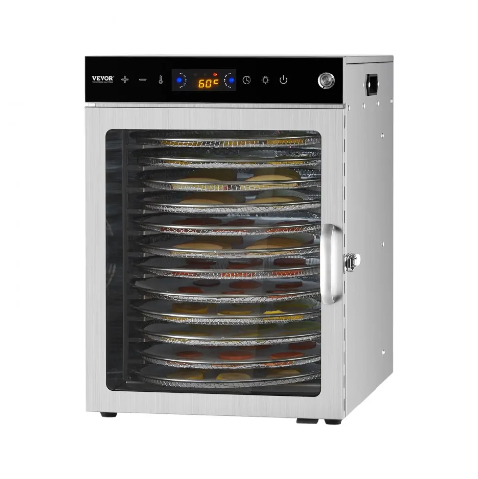 VEVOR Rotary Food Dehydrator Machine, 12 Stainless Steel Trays, 800W Electric Food Dryer with Adjustable Temp & 24-Hour Timer, Food-Dehydrator for Jerky, Meat, Fruit, Vegetables, Herbs, Dog Treats