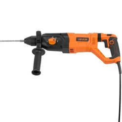 VEVOR Rotary Hammer Drill, 1-1/8 in SDS-Plus Electric Corded Heavy Duty Rotary Hammer, 4 Functions, Including 3 Drill Bits, Flat Chisel, Pointed Chisel, and Carrying Case, for Concrete and Masonry