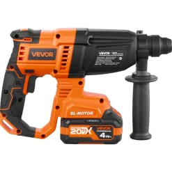 VEVOR Rotary Hammer Drill, 7/8 in SDS-Plus Cordless, 20V Battery Powered Rotary Hammer, Brushless, Including Battery, Charger, 3 Drill Bits, Flat Chisel, Pointed Chisel, Carrying Case, for Concrete